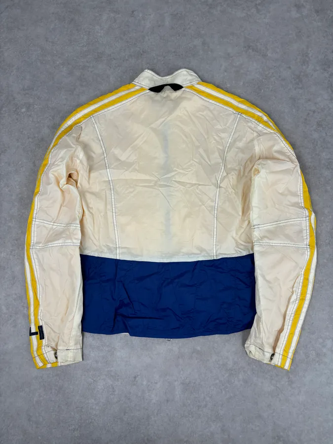 2000s Armani Cream Nylon Yellow Stripe Windbreaker Jacket - Image 5