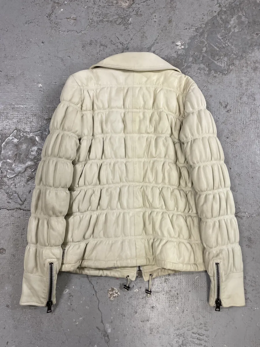 2000s Armani Creamy Leather Puffer Jacket - Image 2