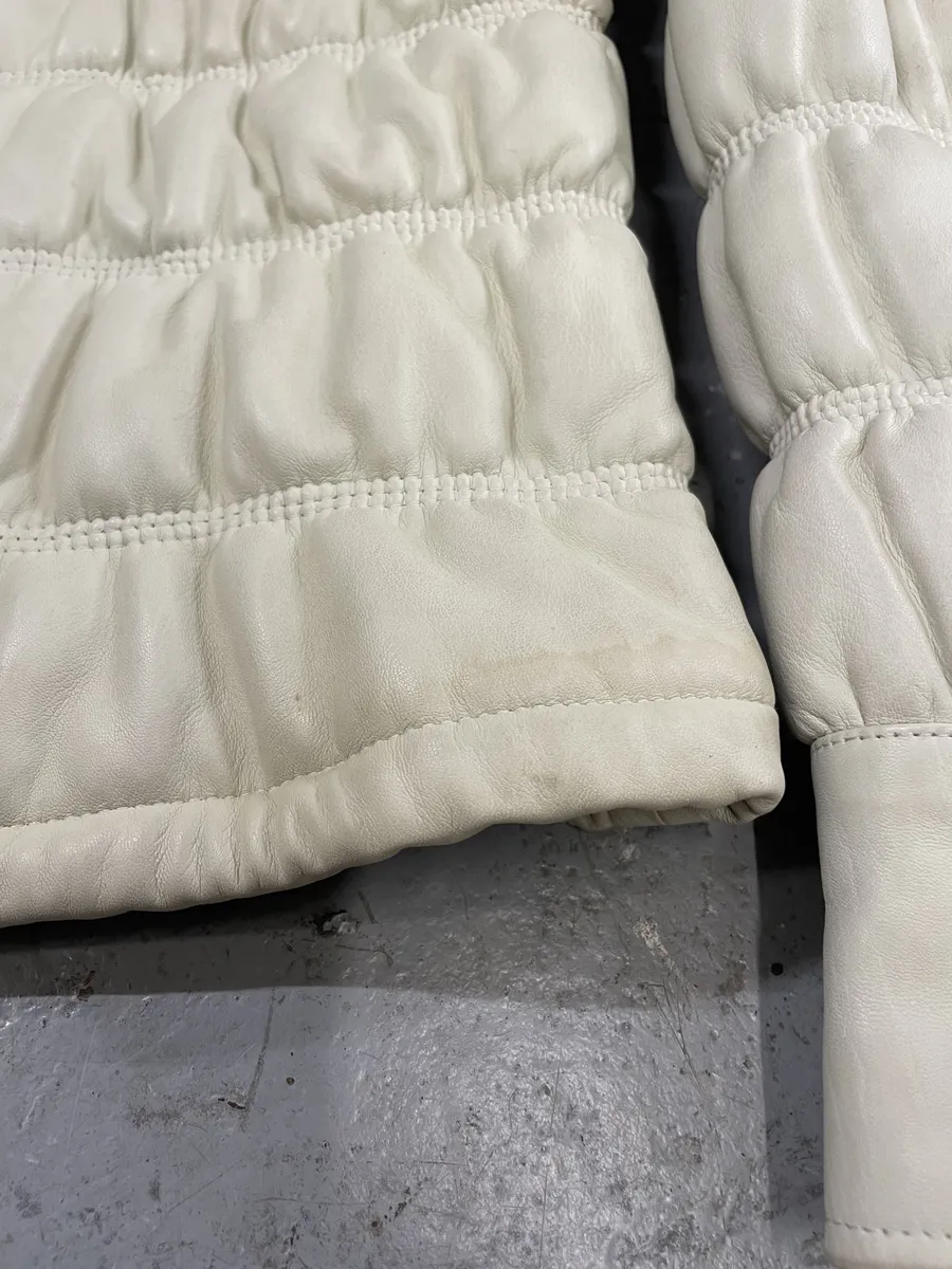 2000s Armani Creamy Leather Puffer Jacket - Image 8