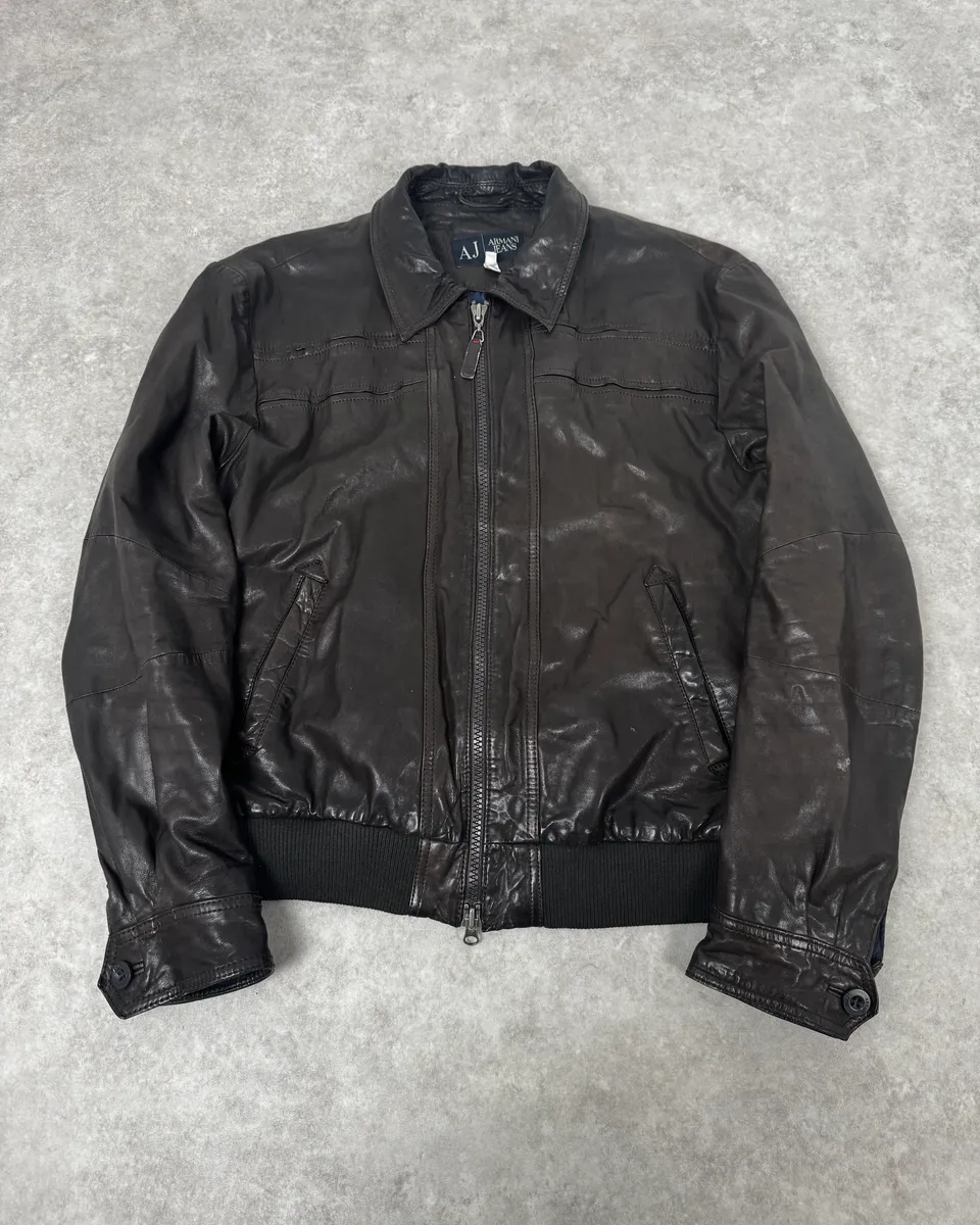 2000s Armani Dark Brown Leather Jacket