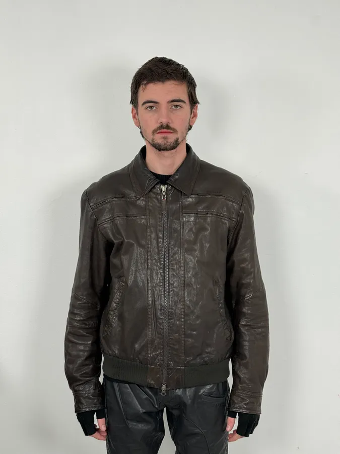 2000s Armani Dark Brown Leather Jacket - Image 2