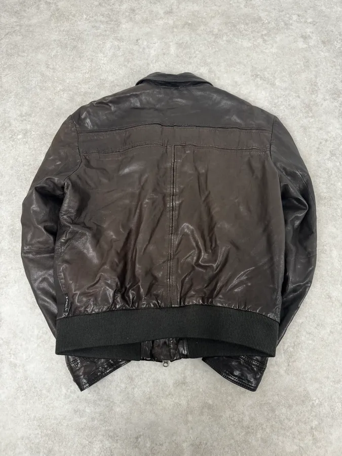 2000s Armani Dark Brown Leather Jacket - Image 4