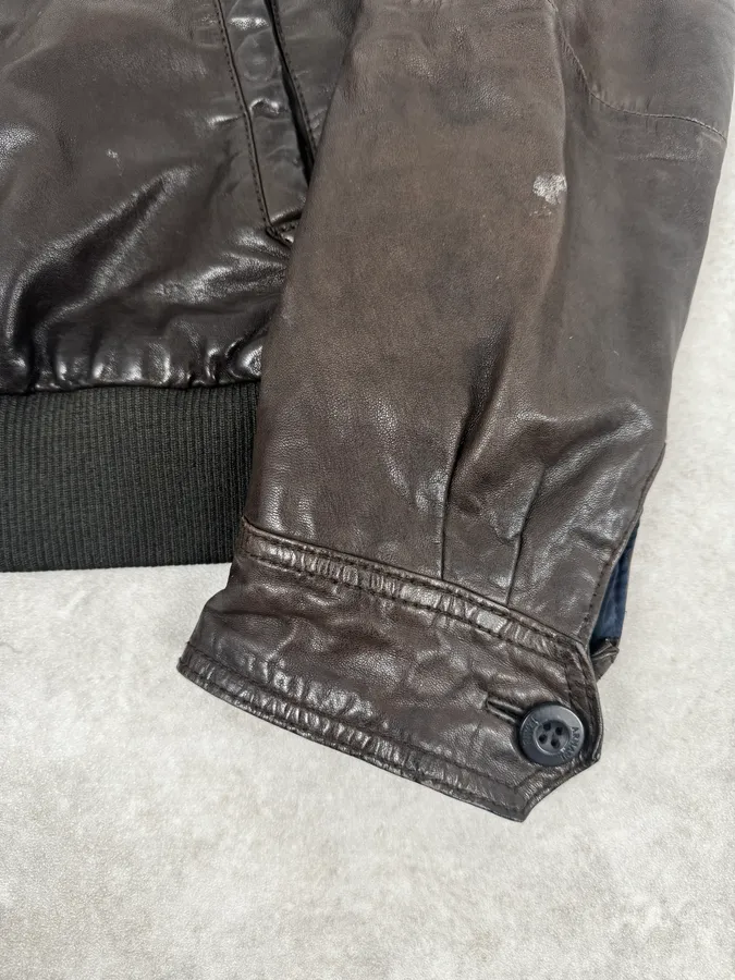 2000s Armani Dark Brown Leather Jacket - Image 9