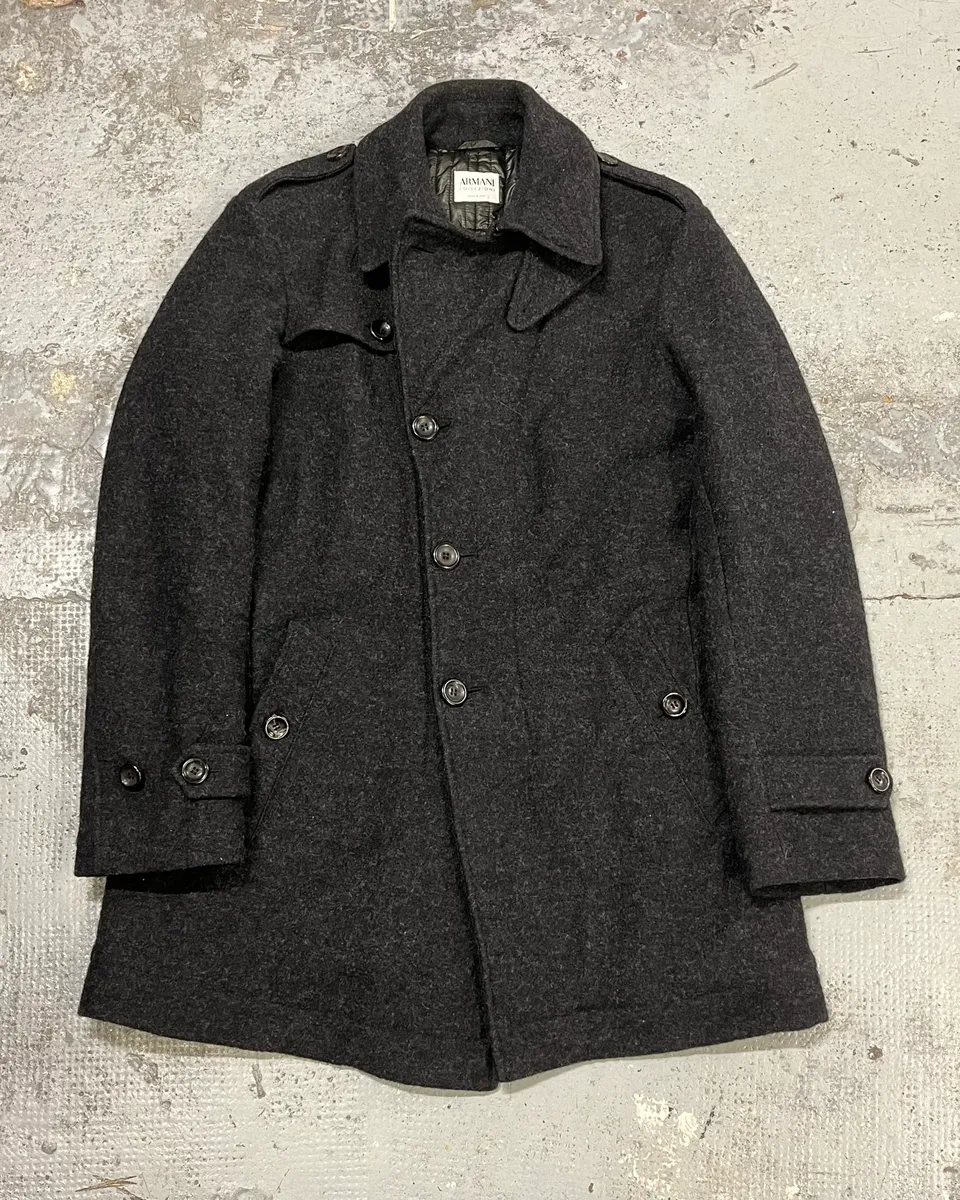 2000s Armani Dark Grey Wool Asymmetrical Lined Coat