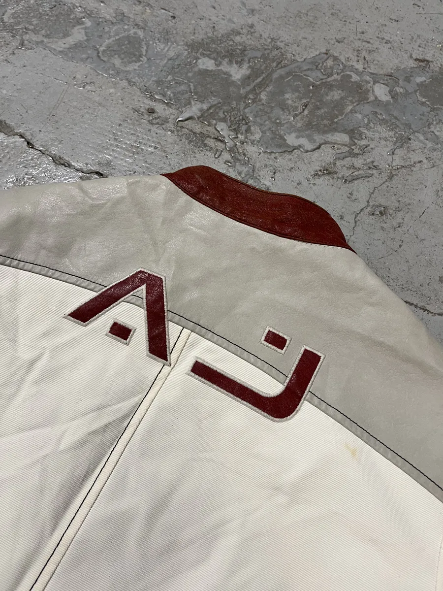 2000s Armani European Ride Red & White Biker Leather Jacket - Image 6