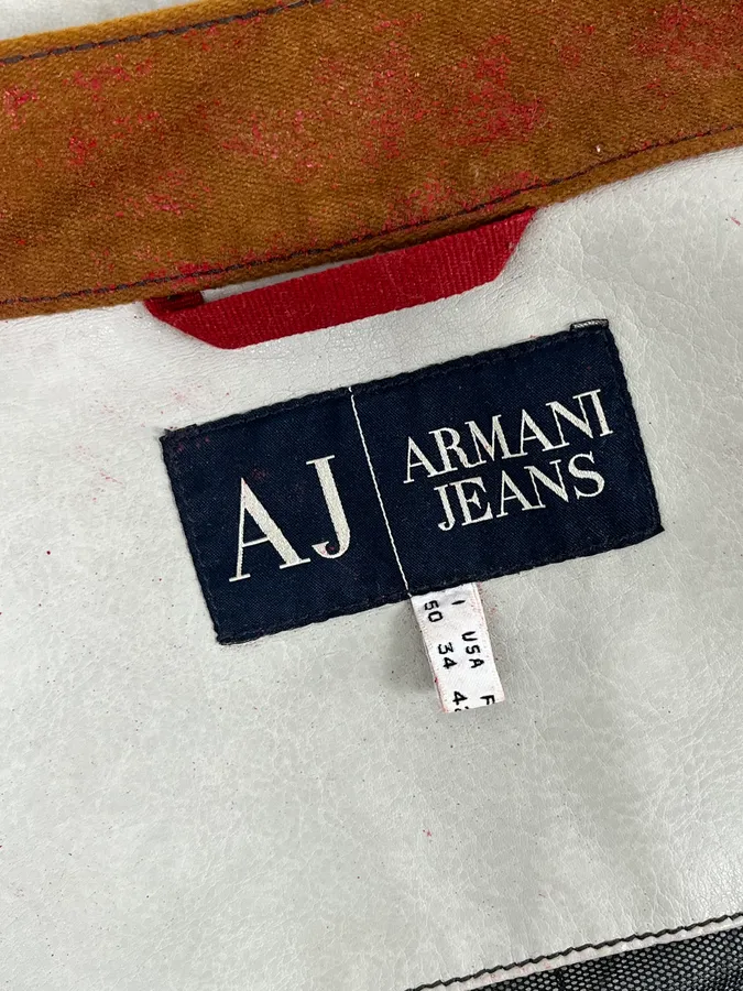 2000s Armani European Ride White & Red Biker Leather Jacket - Image 10