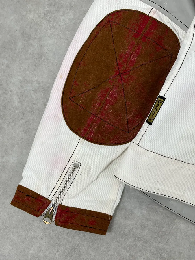 2000s Armani European Ride White & Red Biker Leather Jacket - Image 8