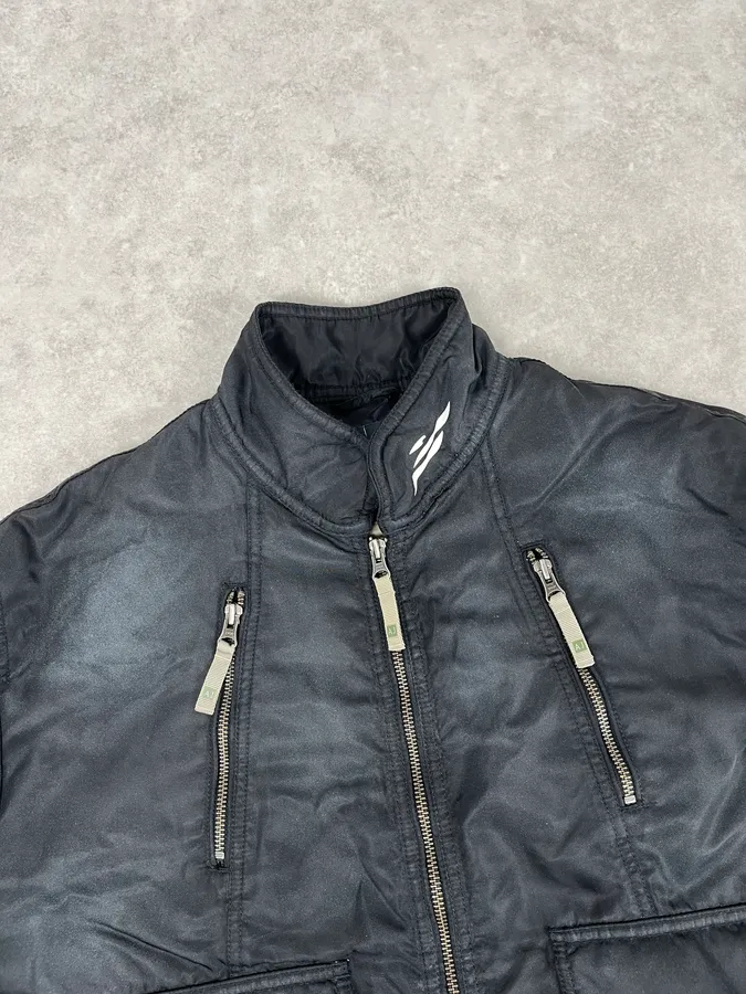 2000s Armani Faded Black Nylon Zip Multi-Pocket Bomber Jacket - Image 4