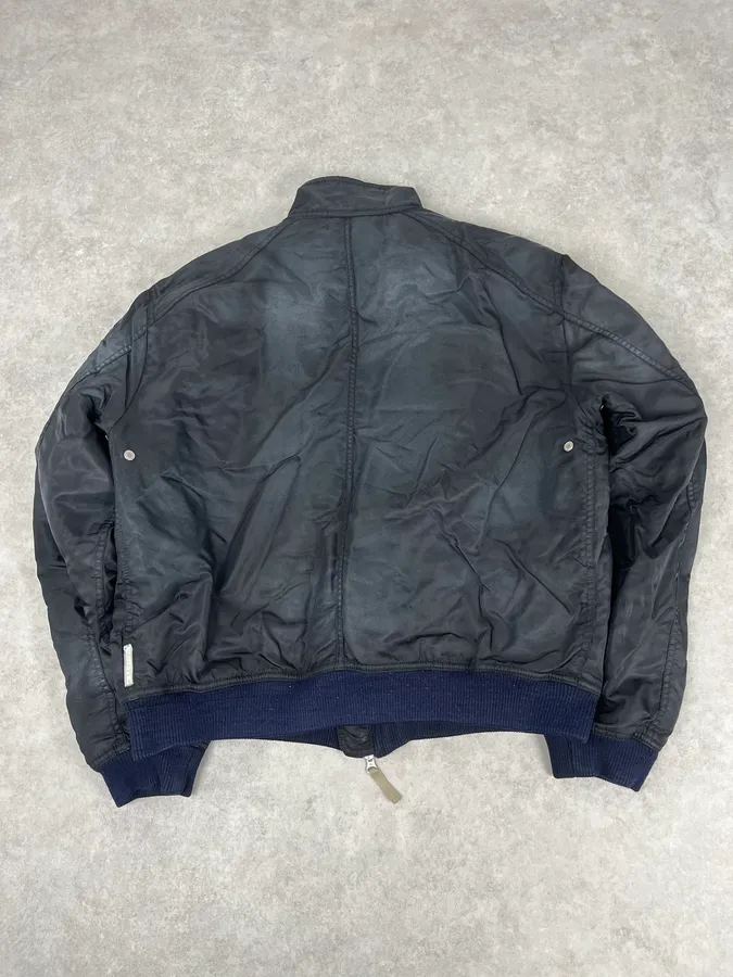 2000s Armani Faded Black Nylon Zip Multi-Pocket Bomber Jacket - Image 6