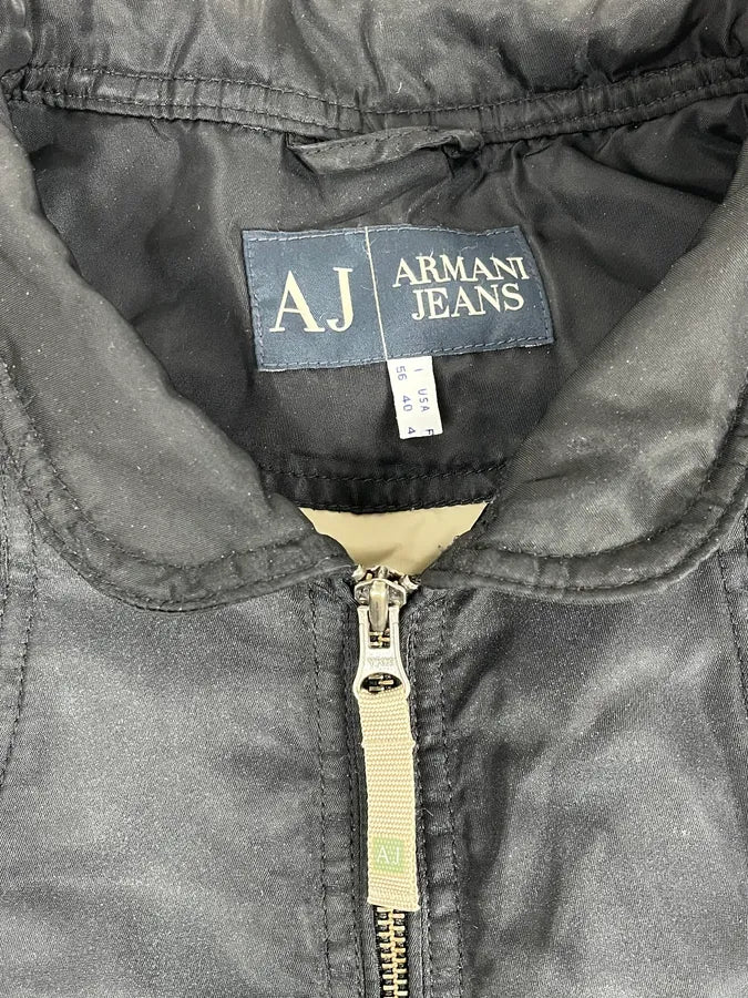 2000s Armani Faded Black Nylon Zip Multi-Pocket Bomber Jacket - Image 9