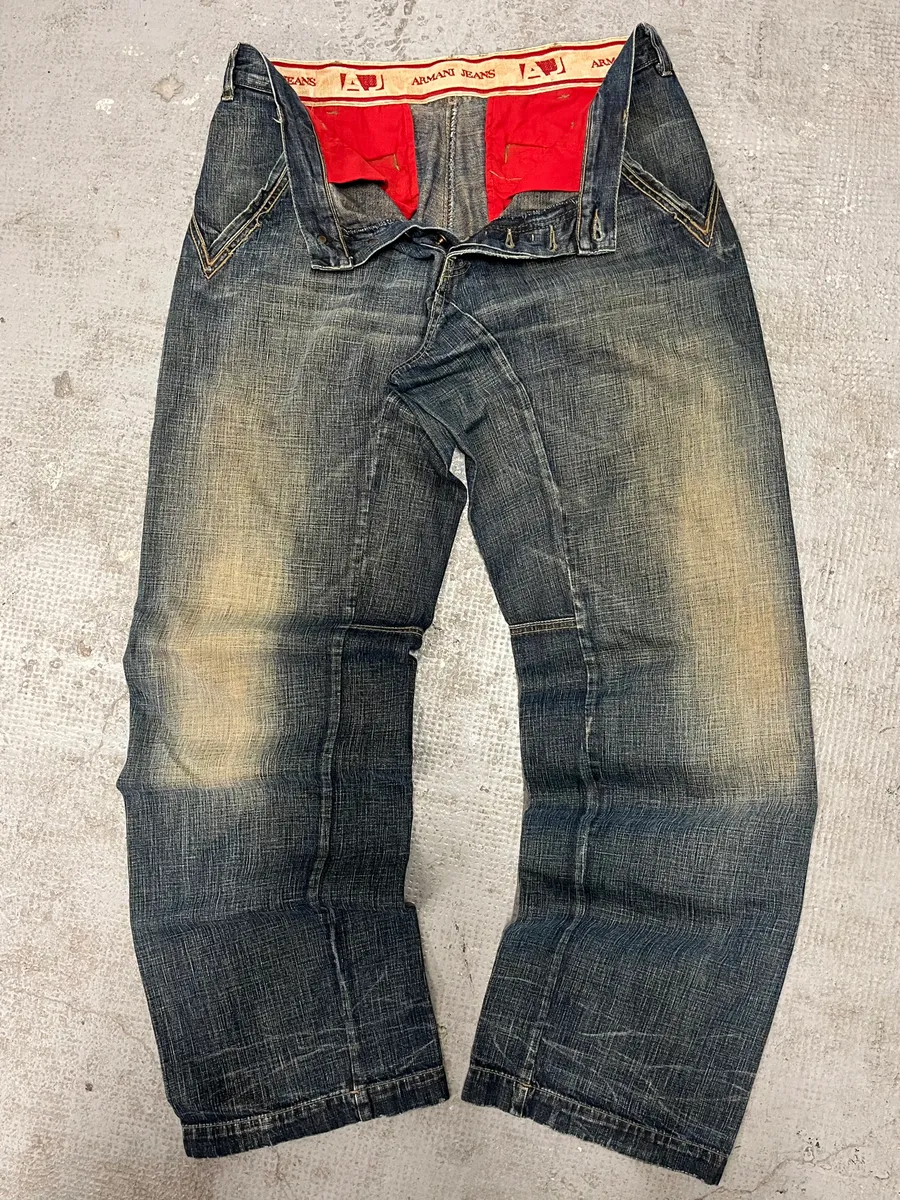2000s Armani Faded Blue Denim Jeans - Image 7