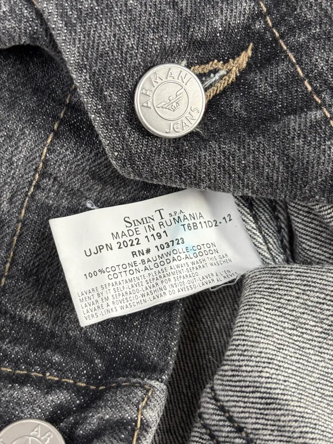 2000s Armani Faded Grey Light Denim Jacket - Image 8