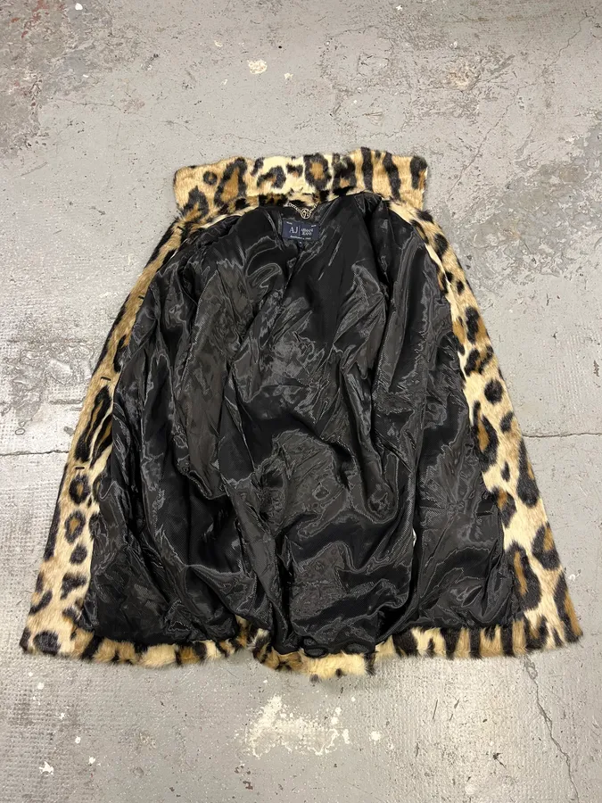 2000s Armani Fake Fur Leopard Long Jacket - Image 9