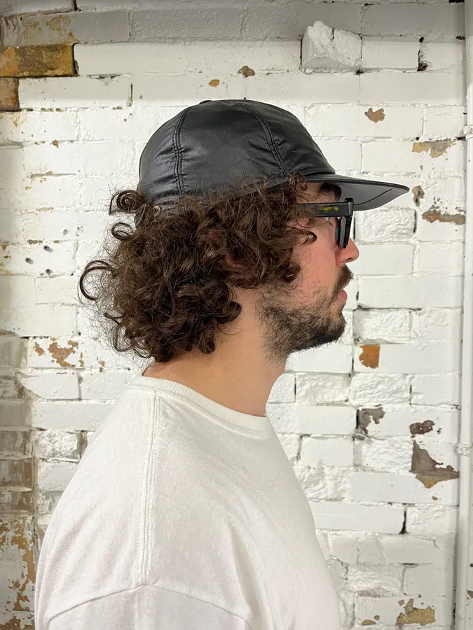 2000s Armani Fake Leather Black Cap - Image 2