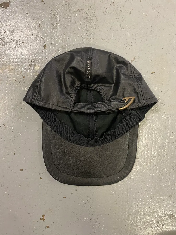 2000s Armani Fake Leather Black Cap - Image 4