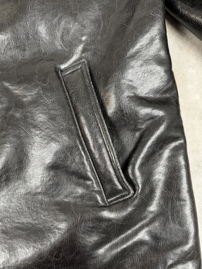 2000s Armani Faux Fur Black Premium Leather Jacket - Image 8