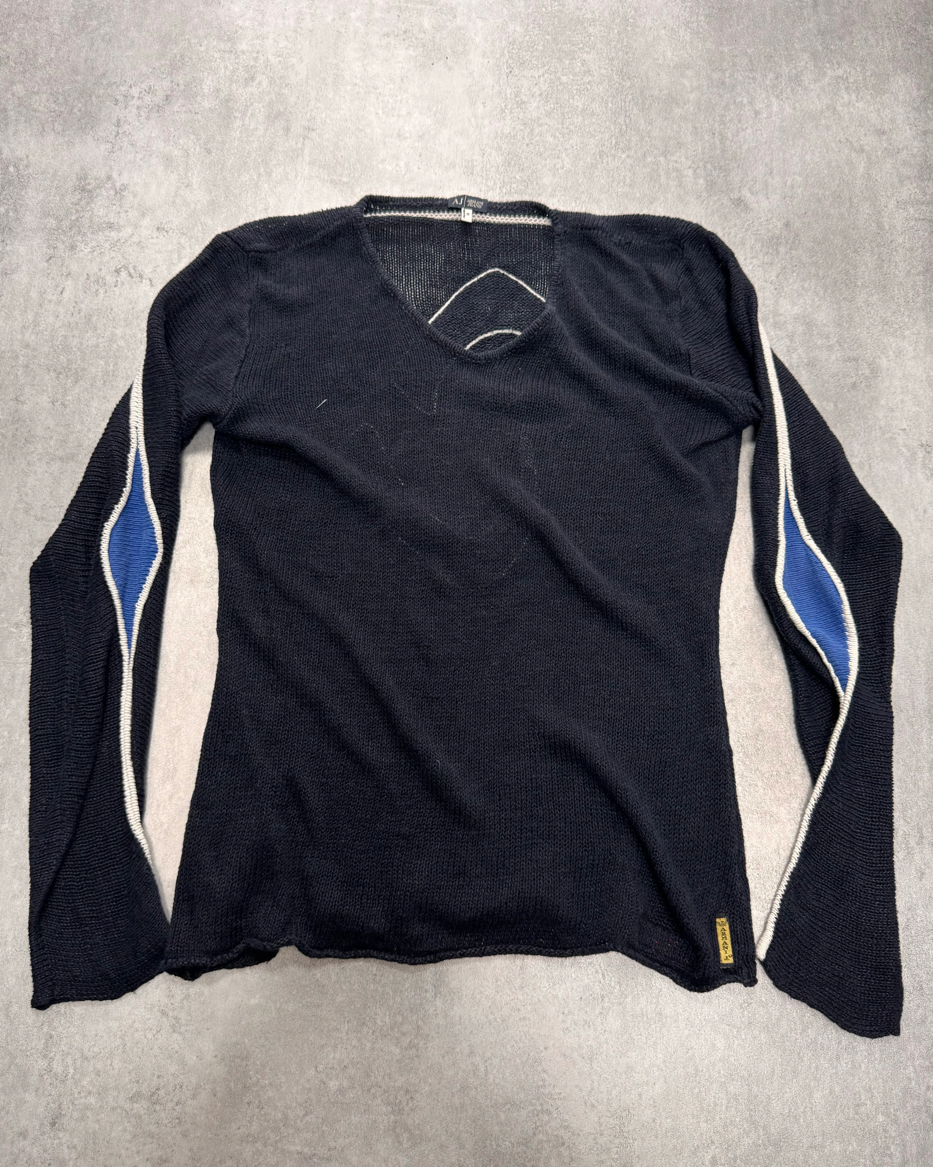 2000s Armani Futuristic Design Navy Sweater - Image 3