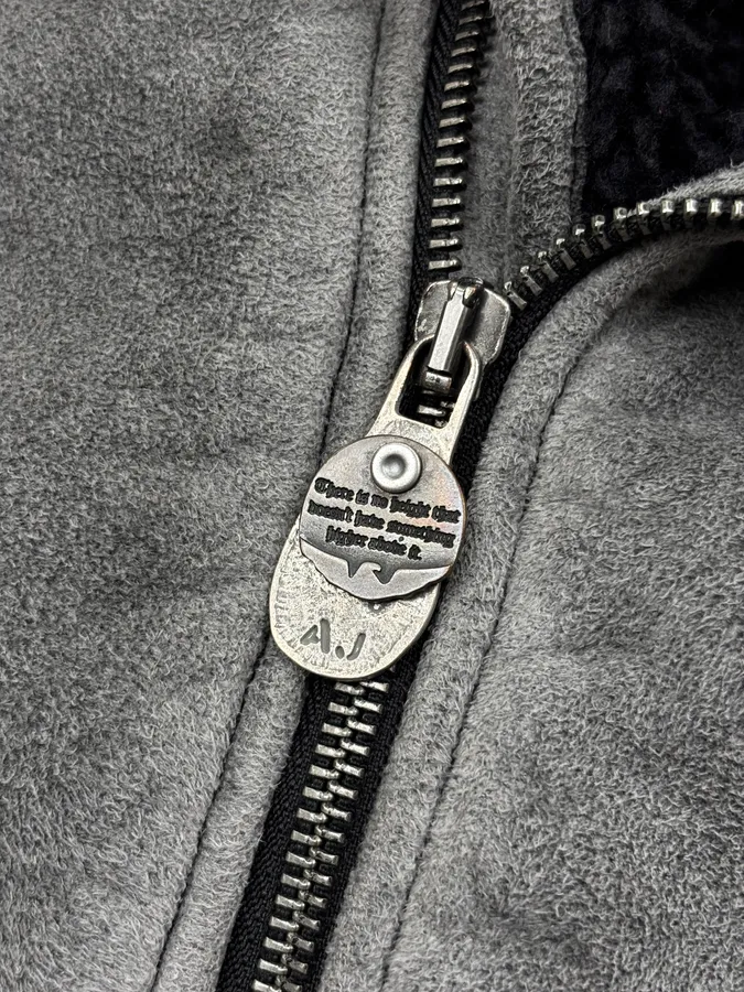 2000s Armani Grey Eroded Fleece-Lined Jacket - Image 10