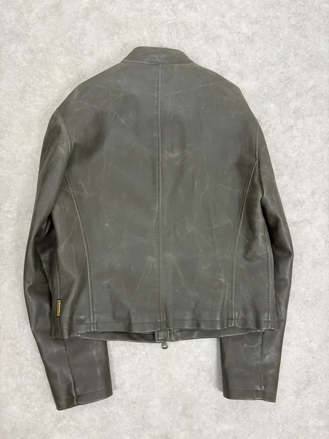 2000s Armani Grey & White AJ Biker Leather Jacket - Image 9