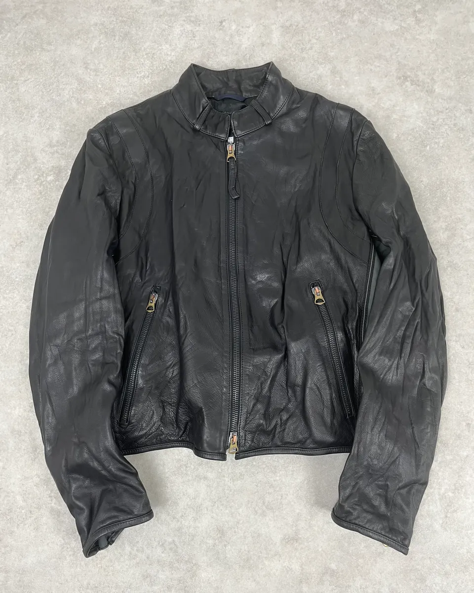 2000s Armani Hybrid Black & Green Leather Biker Jacket