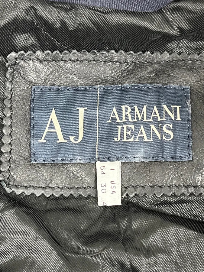 2000s Armani Hybrid Black & Green Leather Biker Jacket - Image 10