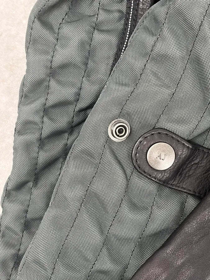 2000s Armani Hybrid Black & Green Leather Biker Jacket - Image 11