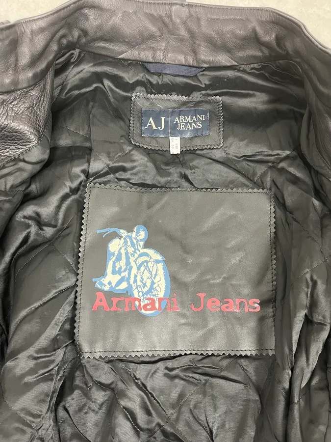 2000s Armani Hybrid Black & Green Leather Biker Jacket - Image 12