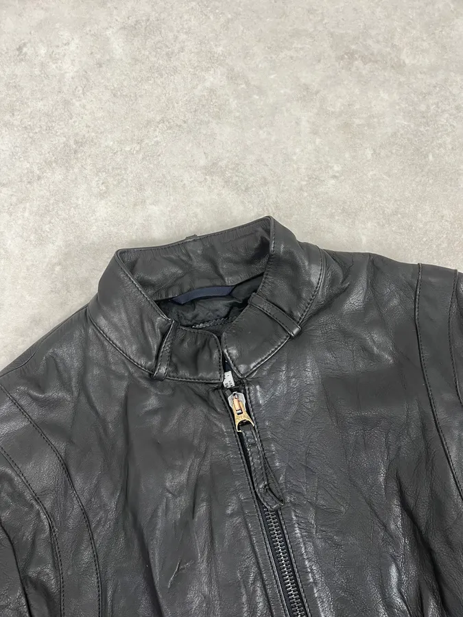 2000s Armani Hybrid Black & Green Leather Biker Jacket - Image 5