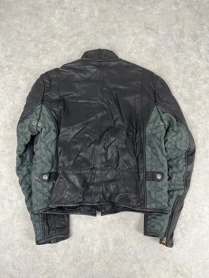 2000s Armani Hybrid Black & Green Leather Biker Jacket - Image 6