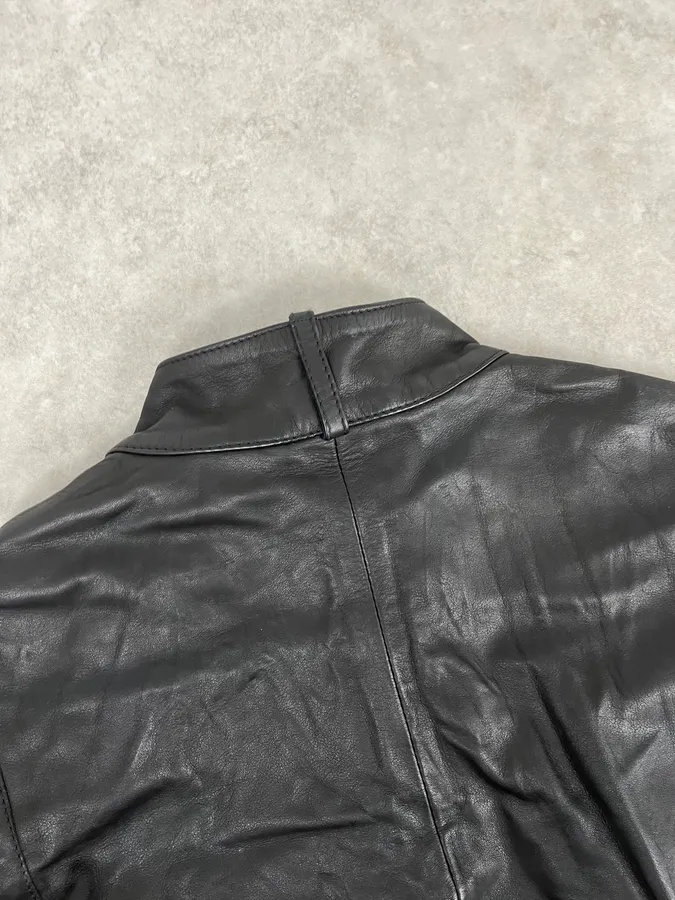 2000s Armani Hybrid Black & Green Leather Biker Jacket - Image 7