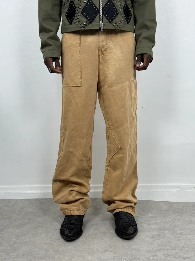 2000s Armani Irregular Straight Relaxed Beige Pants