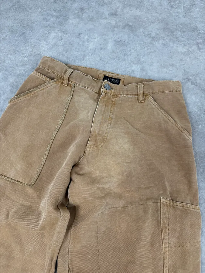 2000s Armani Irregular Straight Relaxed Beige Pants - Image 6