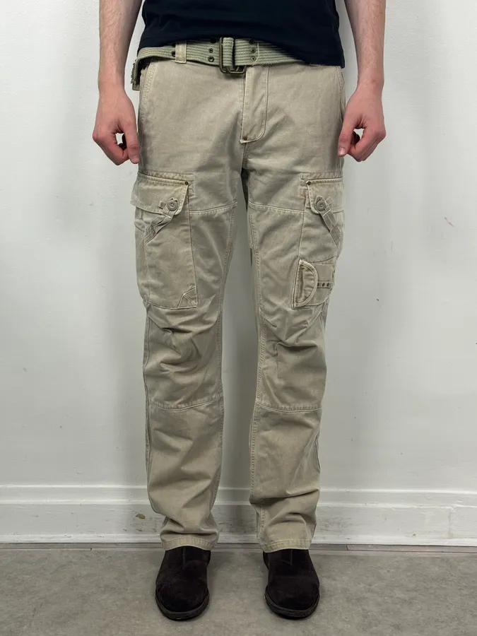 2000s Armani Khaki Cargo Belted Pants - Image 2