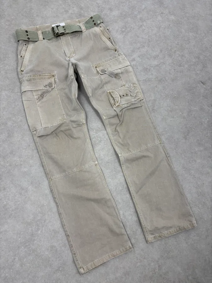 2000s Armani Khaki Cargo Belted Pants - Image 5
