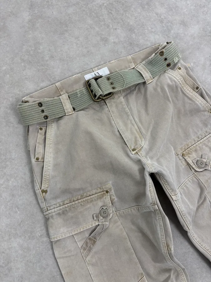 2000s Armani Khaki Cargo Belted Pants - Image 6