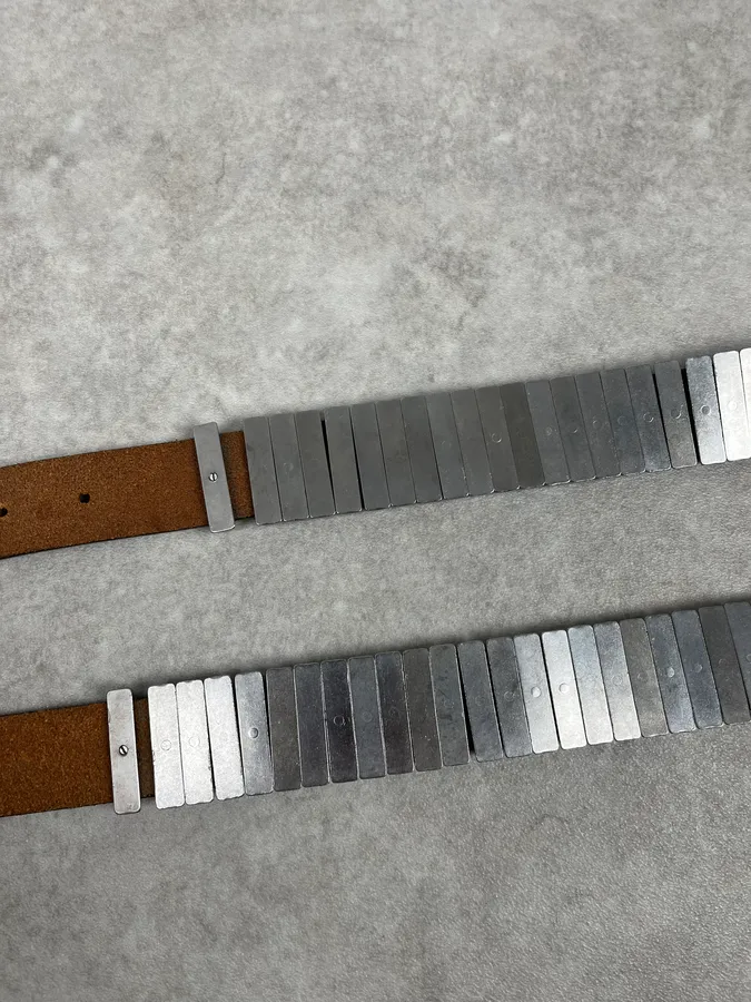 2000s Armani Metal Avant-Garde Aged Brown Leather Belt - Image 6