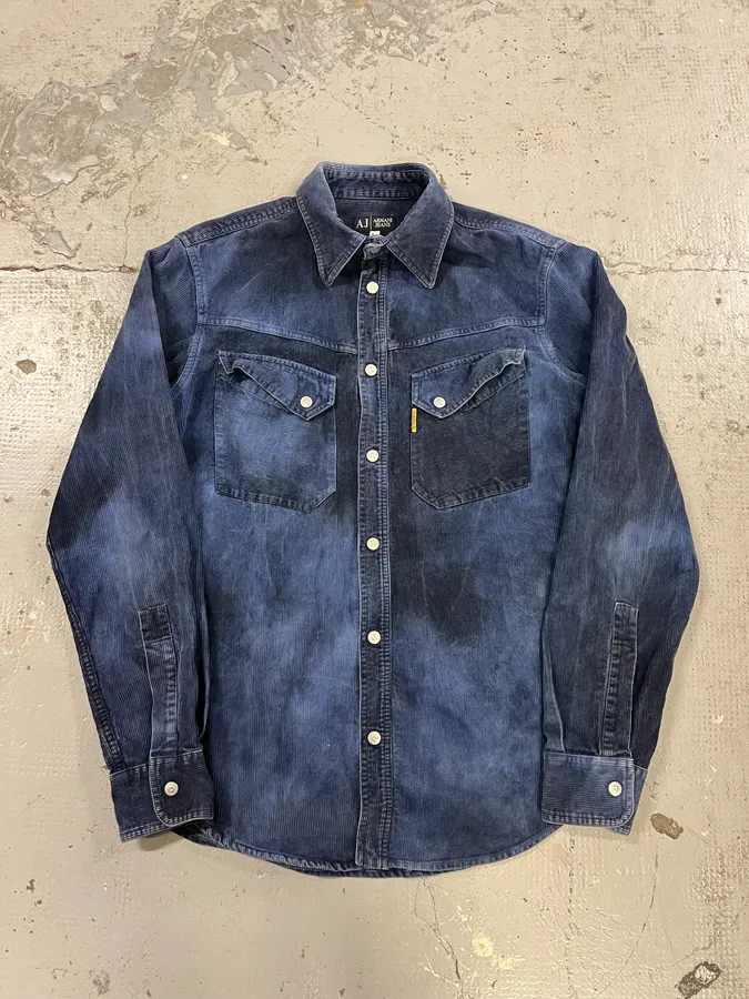2000s Armani Navy Corduroy Shirt - Image 4
