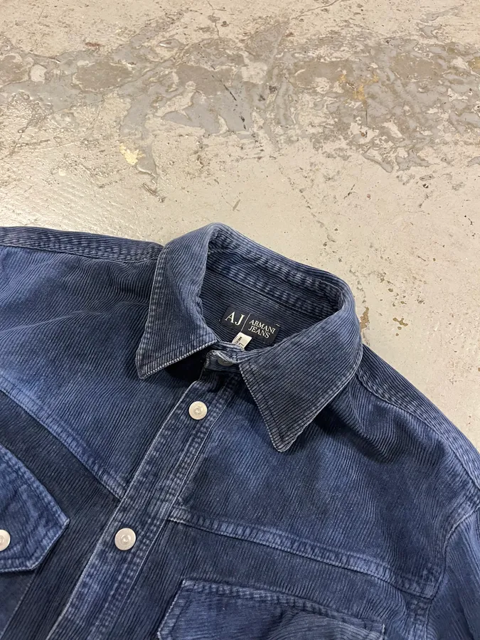 2000s Armani Navy Corduroy Shirt - Image 5