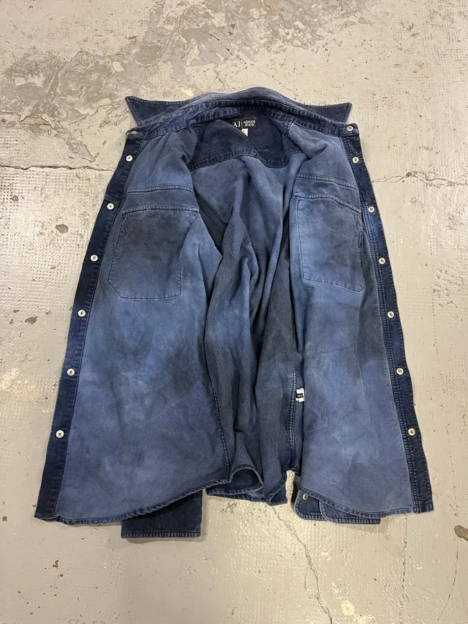 2000s Armani Navy Corduroy Shirt - Image 8