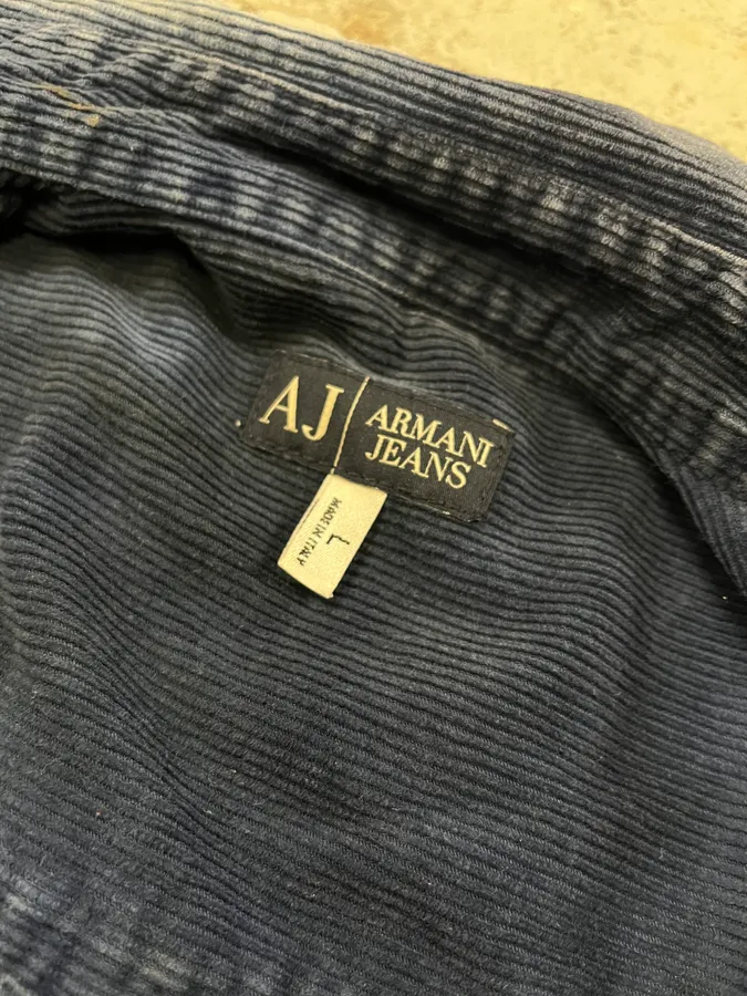 2000s Armani Navy Corduroy Shirt - Image 9