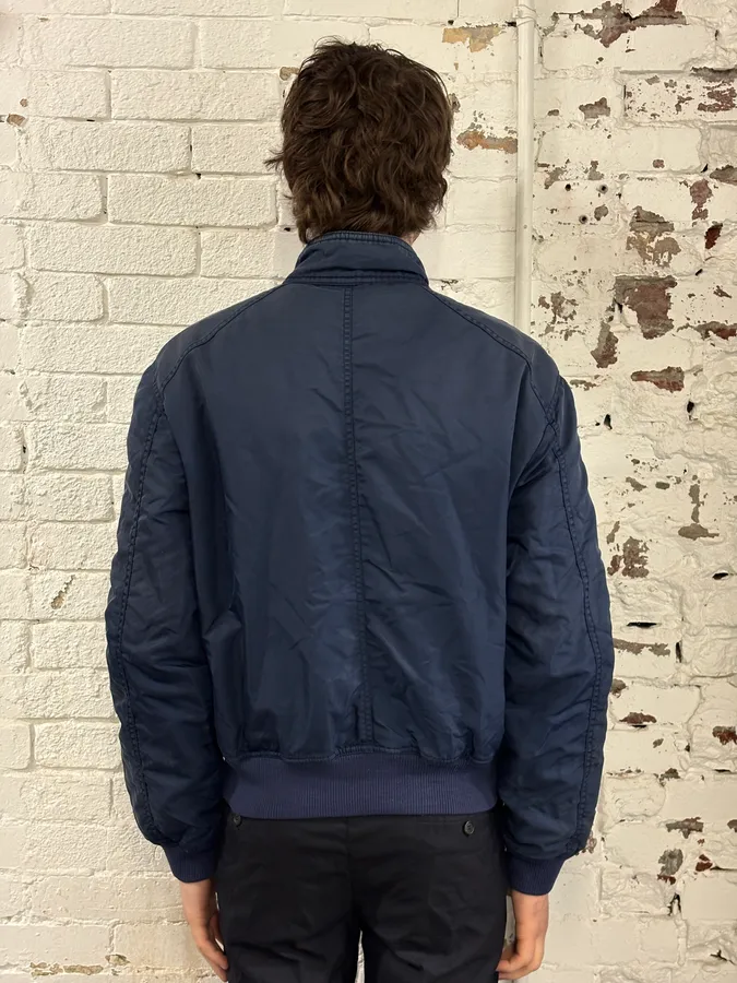 2000s Armani Navy Nylon Cargo Zips Bomber Jacket - Image 3