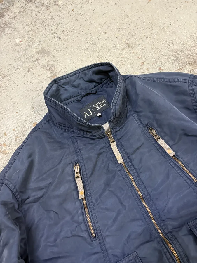2000s Armani Navy Nylon Cargo Zips Bomber Jacket - Image 5