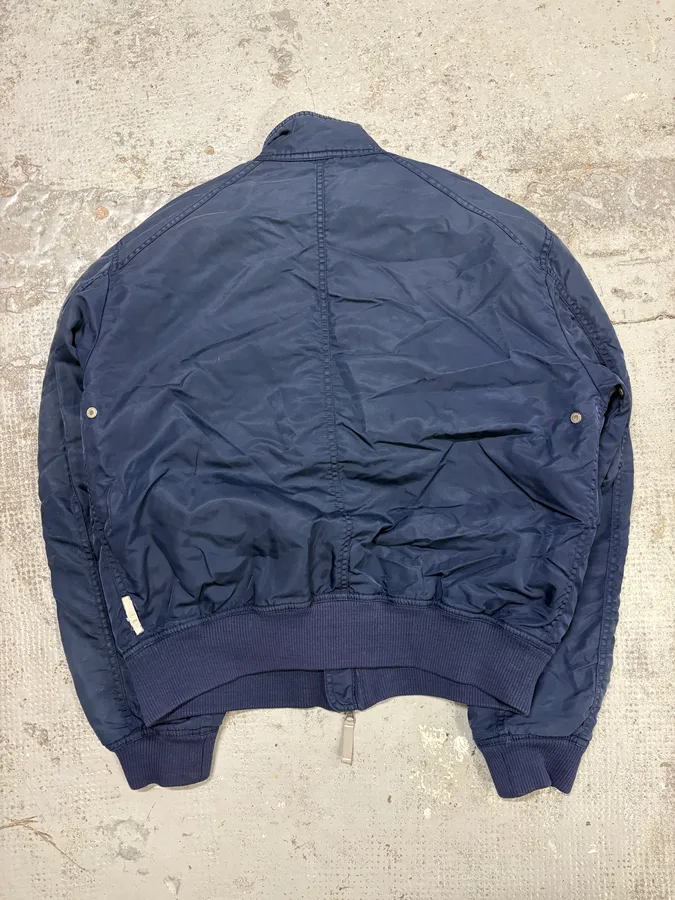 2000s Armani Navy Nylon Cargo Zips Bomber Jacket - Image 6