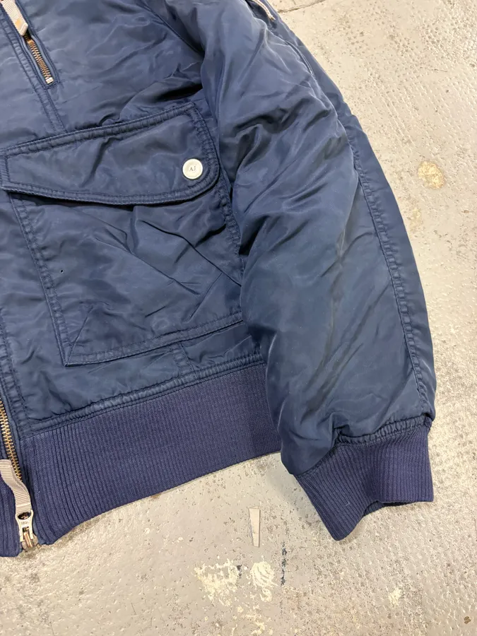 2000s Armani Navy Nylon Cargo Zips Bomber Jacket - Image 8