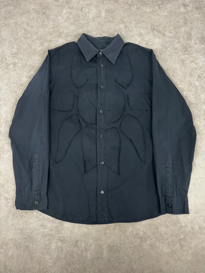 2000s Armani Navy Sun Embroidered Patch Shirt