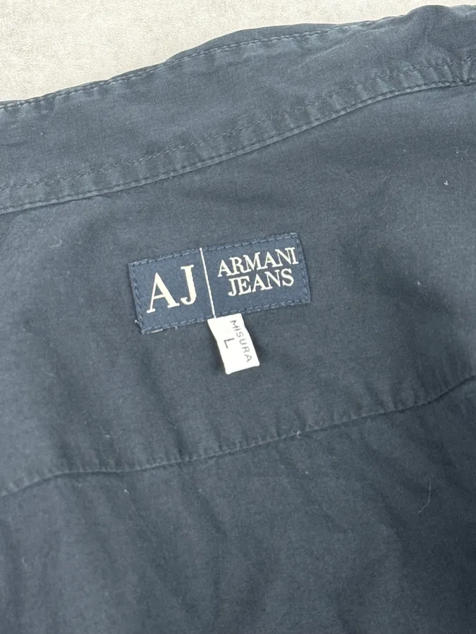 2000s Armani Navy Sun Embroidered Patch Shirt - Image 10