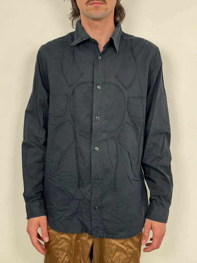 2000s Armani Navy Sun Embroidered Patch Shirt - Image 2