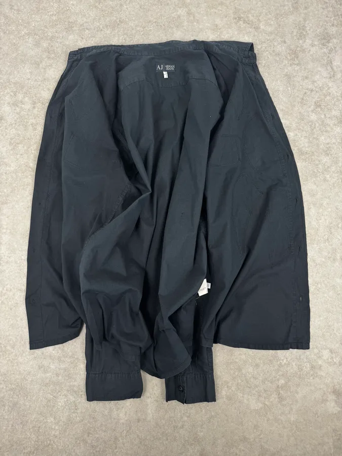 2000s Armani Navy Sun Embroidered Patch Shirt - Image 7