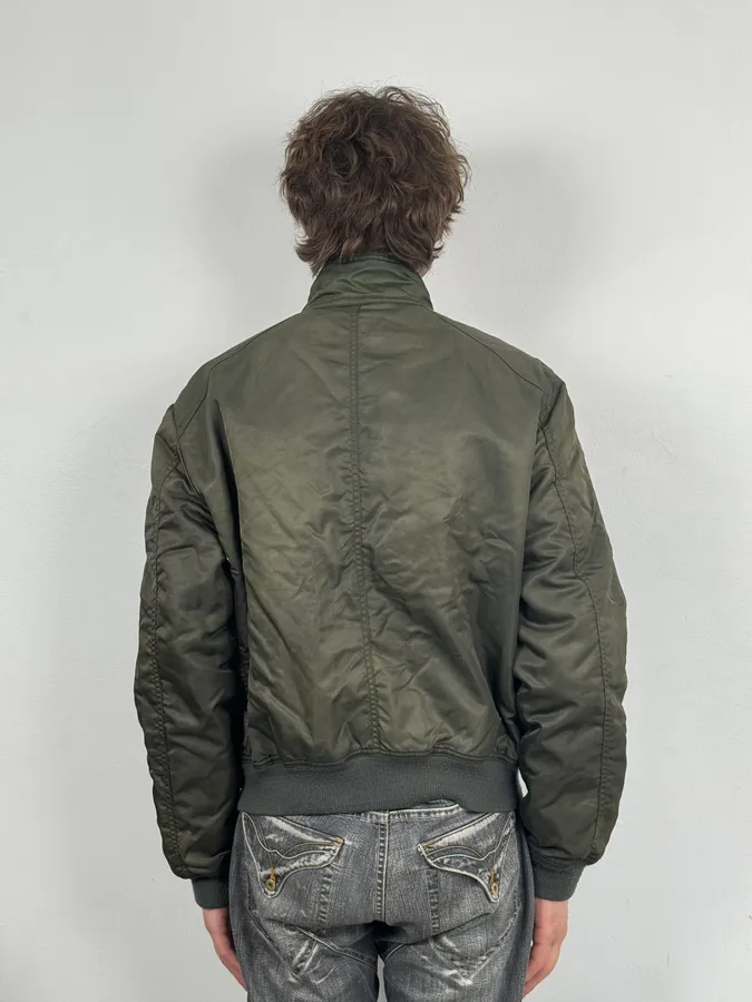 2000s Armani Olive Green Bomber Jacket - Image 3