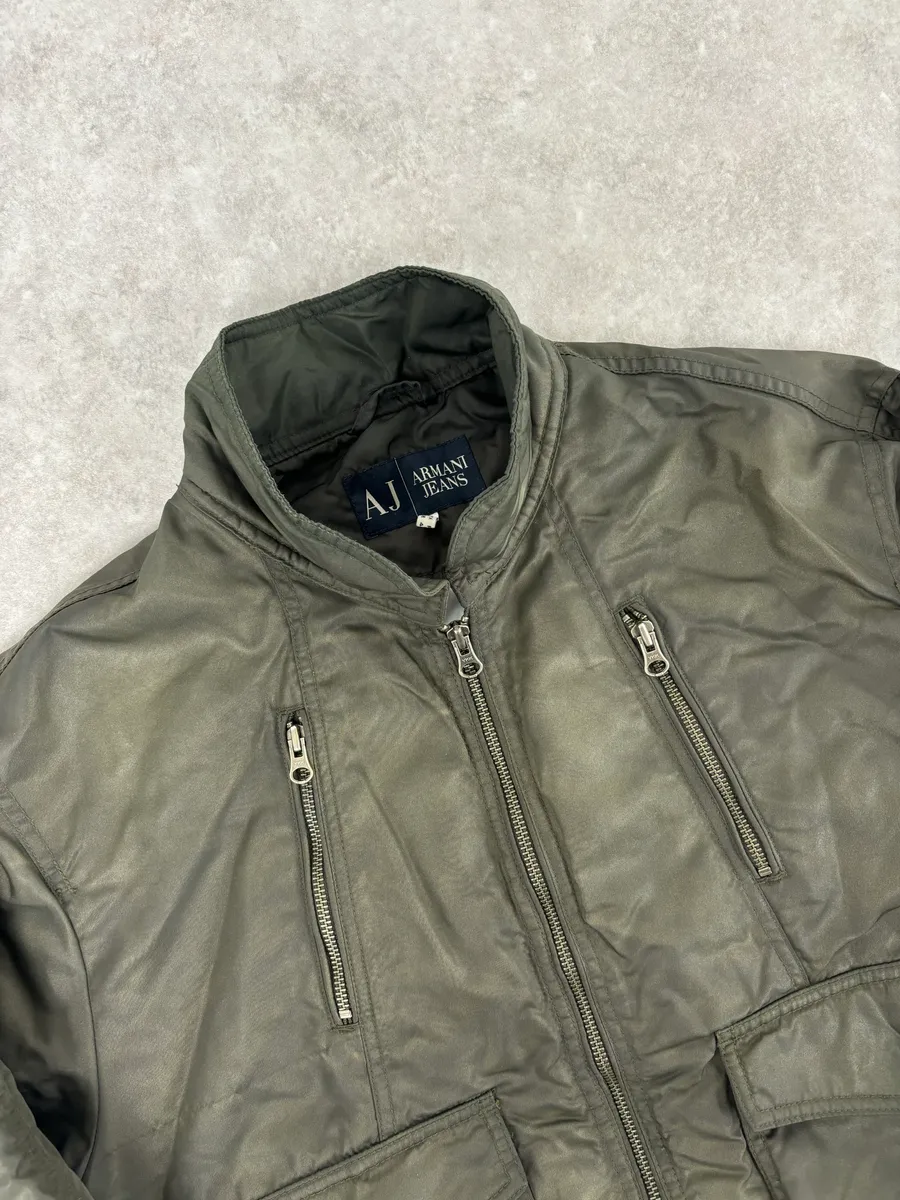 2000s Armani Olive Green Bomber Jacket - Image 4